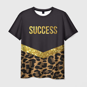 Мужская футболка 3D с принтом Success в Санкт-Петербурге, 100% полиэфир | прямой крой, круглый вырез горловины, длина до линии бедер | success | swag | блеск | блестки | китч | леопард | леопардовый принт | понты | успех | успешные люди | фрик