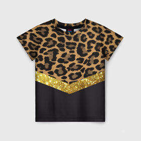 Детская футболка 3D с принтом Леопардовый принт в Санкт-Петербурге, 100% гипоаллергенный полиэфир | прямой крой, круглый вырез горловины, длина до линии бедер, чуть спущенное плечо, ткань немного тянется | success | swagg | блеск | блестки | животнй принт | золотистый | золото | золотой | леопард | леопардовый принт | понты | тигровый