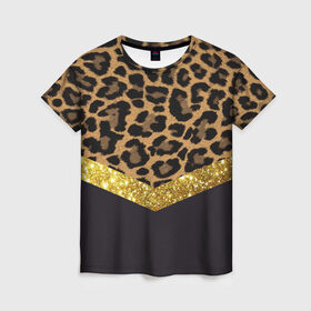Женская футболка 3D с принтом Леопардовый принт в Санкт-Петербурге, 100% полиэфир ( синтетическое хлопкоподобное полотно) | прямой крой, круглый вырез горловины, длина до линии бедер | success | swagg | блеск | блестки | животнй принт | золотистый | золото | золотой | леопард | леопардовый принт | понты | тигровый
