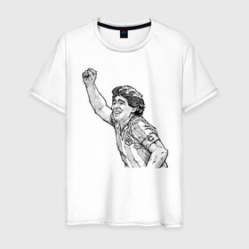Мужская футболка хлопок с принтом Марадона в Санкт-Петербурге, 100% хлопок | прямой крой, круглый вырез горловины, длина до линии бедер, слегка спущенное плечо. | аргентина | диего | капитан | марадона | футбол | чемпион