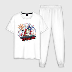 Мужская пижама хлопок с принтом Santa Claus DJ в Санкт-Петербурге, 100% хлопок | брюки и футболка прямого кроя, без карманов, на брюках мягкая резинка на поясе и по низу штанин
 | 