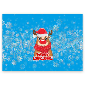 Поздравительная открытка с принтом НОВОГОДНИЙ ОЛЕНЬ в Санкт-Петербурге, 100% бумага | плотность бумаги 280 г/м2, матовая, на обратной стороне линовка и место для марки
 | 31 декабря | christmas | merry christmas | зима | новогодний олень | новый год | олень | подарок | праздник | рождество | с новым годом | снег | снежинки | счастливого рождества