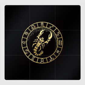 Магнитный плакат 3Х3 с принтом Скорпион в Санкт-Петербурге, Полимерный материал с магнитным слоем | 9 деталей размером 9*9 см | знаки зодиака | золотой рисунок | скорпион | черный фон