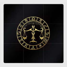 Магнитный плакат 3Х3 с принтом Весы в Санкт-Петербурге, Полимерный материал с магнитным слоем | 9 деталей размером 9*9 см | весы | знаки зодиака | золотой рисунок | черный фон