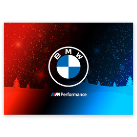 Поздравительная открытка с принтом BMW - Снежный в Санкт-Петербурге, 100% бумага | плотность бумаги 280 г/м2, матовая, на обратной стороне линовка и место для марки
 | 2020 | auto | b m w | bmv | bmw | car | logo | moto | performance | power | series | sport | авто | б м в | бмв | год | игра | игры | иьц | лого | логотип | марка | машина | мото | мотоцикл | новогодний | новый | павер | перфоманс | серии |