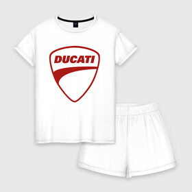 Женская пижама с шортиками хлопок с принтом Ducati Logo (Z) в Санкт-Петербурге, 100% хлопок | футболка прямого кроя, шорты свободные с широкой мягкой резинкой | Тематика изображения на принте: audi | audi ag | corse | ducati | ducati corse | ducati motor holding | hypermotard | multistrada | panigale | scrambler | streetfighter | supersport | дукати | массимо борди | мото | фабио тальони