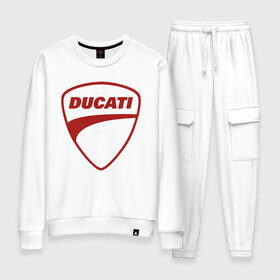 Женский костюм хлопок с принтом Ducati Logo (Z) в Санкт-Петербурге, 100% хлопок | на свитшоте круглая горловина, мягкая резинка по низу. Брюки заужены к низу, на них два вида карманов: два 