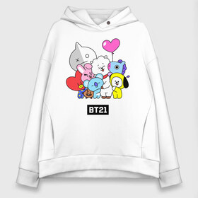 Женское худи Oversize хлопок с принтом BT21 в Санкт-Петербурге, френч-терри — 70% хлопок, 30% полиэстер. Мягкий теплый начес внутри —100% хлопок | боковые карманы, эластичные манжеты и нижняя кромка, капюшон на магнитной кнопке | army | bt 21 | bt21 | bts | chimmy | cooky | koya | mang | rj | shooky | tata | van | арджей | бт21 | бтс | ван | коя | куки | манг | тата | чими | шоки