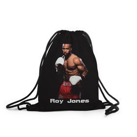 Рюкзак-мешок 3D с принтом Roy Jones в Санкт-Петербурге, 100% полиэстер | плотность ткани — 200 г/м2, размер — 35 х 45 см; лямки — толстые шнурки, застежка на шнуровке, без карманов и подкладки | Тематика изображения на принте: boxer | boxing | great boxer | roy jones | roy jones lettering | roy jones print | бокс | боксер | великий боксер | надпись roy jones | принт roy jones | рой джонс