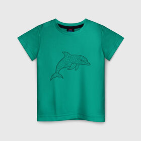 Детская футболка хлопок с принтом Дельфин линейный с узорами в Санкт-Петербурге, 100% хлопок | круглый вырез горловины, полуприлегающий силуэт, длина до линии бедер | дельфин | животное | линейный | морское | океанское | узоры | чёрно  белый