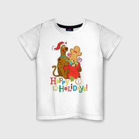 Детская футболка хлопок с принтом Happy holidays в Санкт-Петербурге, 100% хлопок | круглый вырез горловины, полуприлегающий силуэт, длина до линии бедер | 005850 | scooby doo | shaggy | vdkotan | велма | дафна | скуби | скуби ду | шэгги