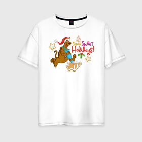 Женская футболка хлопок Oversize с принтом Super sweet holidays в Санкт-Петербурге, 100% хлопок | свободный крой, круглый ворот, спущенный рукав, длина до линии бедер
 | 005850 | scooby doo | shaggy | vdkotan | велма | дафна | скуби | скуби ду | шэгги