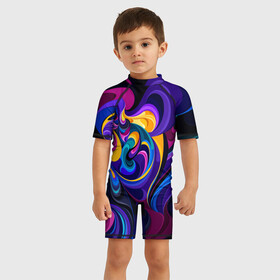 Детский купальный костюм 3D с принтом Абстрактный Узор(тёмный) в Санкт-Петербурге, Полиэстер 85%, Спандекс 15% | застежка на молнии на спине | геометрия | кислотный | краски | модные | полосы | разводы | текстуры | цветной | яркий