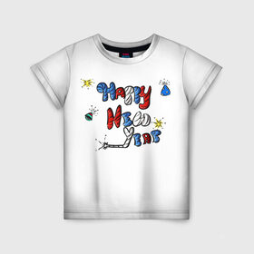 Детская футболка 3D с принтом Happy New Year в Санкт-Петербурге, 100% гипоаллергенный полиэфир | прямой крой, круглый вырез горловины, длина до линии бедер, чуть спущенное плечо, ткань немного тянется | 