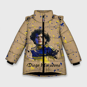 Зимняя куртка для девочек 3D с принтом Diego Maradona в Санкт-Петербурге, ткань верха — 100% полиэстер; подклад — 100% полиэстер, утеплитель — 100% полиэстер. | длина ниже бедра, удлиненная спинка, воротник стойка и отстегивающийся капюшон. Есть боковые карманы с листочкой на кнопках, утяжки по низу изделия и внутренний карман на молнии. 

Предусмотрены светоотражающий принт на спинке, радужный светоотражающий элемент на пуллере молнии и на резинке для утяжки. | cup | diego maradona | diego maradona letterin | diego maradona print | football | footballer | great footballer | number 10 | великий футболист | диего марадона | кубок | надпись диего марадона | номер 10 | принт диего марадона | футбол 