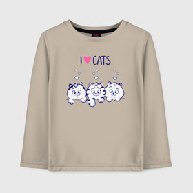 Детский лонгслив хлопок с принтом I love cats в Санкт-Петербурге, 100% хлопок | круглый вырез горловины, полуприлегающий силуэт, длина до линии бедер | cat | cats | i love | i love cats | love | love cats | three cats | кот | котенок | коты | котята | котята сердечки | кошки сердечки | люблю котов | люблю кошек | сердечки | три кота | три котенка | три кошки | я люблю