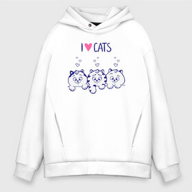 Мужское худи Oversize хлопок с принтом I love cats в Санкт-Петербурге, френч-терри — 70% хлопок, 30% полиэстер. Мягкий теплый начес внутри —100% хлопок | боковые карманы, эластичные манжеты и нижняя кромка, капюшон на магнитной кнопке | Тематика изображения на принте: cat | cats | i love | i love cats | love | love cats | three cats | кот | котенок | коты | котята | котята сердечки | кошки сердечки | люблю котов | люблю кошек | сердечки | три кота | три котенка | три кошки | я люблю