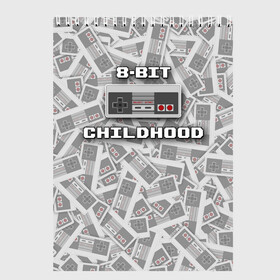 Скетчбук с принтом 8-bit childhood в Санкт-Петербурге, 100% бумага
 | 48 листов, плотность листов — 100 г/м2, плотность картонной обложки — 250 г/м2. Листы скреплены сверху удобной пружинной спиралью | 8 bit | 8 бит | dendy | nes | nintendo | денди | джойстик | нинтендо