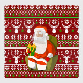 Магнитный плакат 3Х3 с принтом Санта с защитным экраном в Санкт-Петербурге, Полимерный материал с магнитным слоем | 9 деталей размером 9*9 см | deer | happy new year | new year | santa | защитный экран | корона | коронавирус | новогодний свитер | новый год | санта | санта клаус | свитер | свитер с маской | свитер с оленями