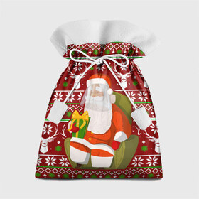 Подарочный 3D мешок с принтом Санта с защитным экраном в Санкт-Петербурге, 100% полиэстер | Размер: 29*39 см | deer | happy new year | new year | santa | защитный экран | корона | коронавирус | новогодний свитер | новый год | санта | санта клаус | свитер | свитер с маской | свитер с оленями
