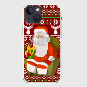 Чехол для iPhone 13 mini с принтом Санта с защитным экраном в Санкт-Петербурге,  |  | deer | happy new year | new year | santa | защитный экран | корона | коронавирус | новогодний свитер | новый год | санта | санта клаус | свитер | свитер с маской | свитер с оленями
