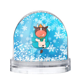 Снежный шар с принтом Бычок с кружкой кофе в Санкт-Петербурге, Пластик | Изображение внутри шара печатается на глянцевой фотобумаге с двух сторон | 