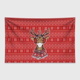 Флаг-баннер с принтом Deer in a medical mask в Санкт-Петербурге, 100% полиэстер | размер 67 х 109 см, плотность ткани — 95 г/м2; по краям флага есть четыре люверса для крепления | deer | happy new year | new year | santa | защитный экран | корона | коронавирус | новогодний свитер | новый год | свитер | свитер с маской | свитер с оленями