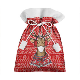 Подарочный 3D мешок с принтом Deer in a medical mask в Санкт-Петербурге, 100% полиэстер | Размер: 29*39 см | deer | happy new year | new year | santa | защитный экран | корона | коронавирус | новогодний свитер | новый год | свитер | свитер с маской | свитер с оленями