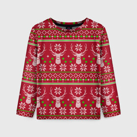 Детский лонгслив 3D с принтом Viral sweater в Санкт-Петербурге, 100% полиэстер | длинные рукава, круглый вырез горловины, полуприлегающий силуэт
 | deer | happy new year | new year | santa | защитный экран | корона | коронавирус | новогодний свитер | новый год | свитер | свитер с маской | свитер с оленями