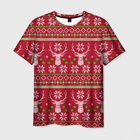 Мужская футболка 3D с принтом Viral sweater в Санкт-Петербурге, 100% полиэфир | прямой крой, круглый вырез горловины, длина до линии бедер | deer | happy new year | new year | santa | защитный экран | корона | коронавирус | новогодний свитер | новый год | свитер | свитер с маской | свитер с оленями
