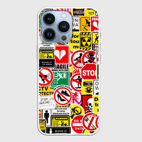 Чехол для iPhone 13 Pro с принтом Запрещающие знаки в Санкт-Петербурге,  |  | danger | sticker bombing | запрещающие знаки | опасность | прикол | стикер бомбинг | череп