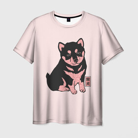 Мужская футболка 3D с принтом Щенок Сиба-Ину в Санкт-Петербурге, 100% полиэфир | прямой крой, круглый вырез горловины, длина до линии бедер | милота | сиба ину | собака | шиба | щенок