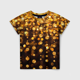 Детская футболка 3D с принтом ЗОЛОТЫЕ БЛЕСТКИ в Санкт-Петербурге, 100% гипоаллергенный полиэфир | прямой крой, круглый вырез горловины, длина до линии бедер, чуть спущенное плечо, ткань немного тянется | gold | pattern | rain | блестки | блестящий | дождь | звезды | золото | красиво | новый год | праздник | снежинки | текстуры
