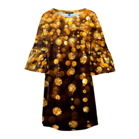 Детское платье 3D с принтом ЗОЛОТЫЕ БЛЕСТКИ в Санкт-Петербурге, 100% полиэстер | прямой силуэт, чуть расширенный к низу. Круглая горловина, на рукавах — воланы | Тематика изображения на принте: gold | pattern | rain | блестки | блестящий | дождь | звезды | золото | красиво | новый год | праздник | снежинки | текстуры