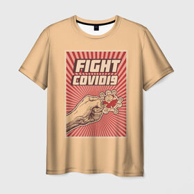 Мужская футболка 3D с принтом FIght Covid19 в Санкт-Петербурге, 100% полиэфир | прямой крой, круглый вырез горловины, длина до линии бедер | борьба | ковид | коронавирус | самоизоляция