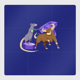 Магнитный плакат 3Х3 с принтом Крыса и бык в Санкт-Петербурге, Полимерный материал с магнитным слоем | 9 деталей размером 9*9 см | 2020 | 2021 | бык | вирус | коррида | крыса | мулета | новы год | подиум | противостояние | сильный | символы | хвост | хитрый