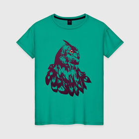 Женская футболка хлопок с принтом Сова в Санкт-Петербурге, 100% хлопок | прямой крой, круглый вырез горловины, длина до линии бедер, слегка спущенное плечо | бохо | индейцы | кельты | лес | оранжевый | перья | сказка | сова | филин | хиппи