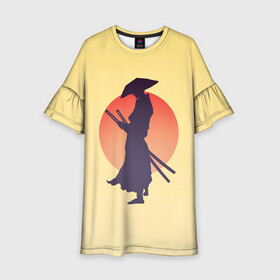Детское платье 3D с принтом Ронин в Санкт-Петербурге, 100% полиэстер | прямой силуэт, чуть расширенный к низу. Круглая горловина, на рукавах — воланы | bushido | japan | japanes | katana | ronin | samurai | sword | бусидо | воин | восходящее солнце | катана | кимоно | меч | мечник | рассвет | ронин | самурай | самурайский | силуэт | силуэт воина | солнце | якудза | японец
