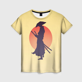 Женская футболка 3D с принтом Ронин в Санкт-Петербурге, 100% полиэфир ( синтетическое хлопкоподобное полотно) | прямой крой, круглый вырез горловины, длина до линии бедер | bushido | japan | japanes | katana | ronin | samurai | sword | бусидо | воин | восходящее солнце | катана | кимоно | меч | мечник | рассвет | ронин | самурай | самурайский | силуэт | силуэт воина | солнце | якудза | японец