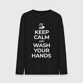 Мужской лонгслив хлопок с принтом Keep Calm and Wash Your Hands в Санкт-Петербурге, 100% хлопок |  | Тематика изображения на принте: keep calm | защита | коронавирус | мойте руки | самоизоляция | стоп ковид