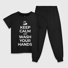 Детская пижама хлопок с принтом Keep Calm and Wash Your Hands в Санкт-Петербурге, 100% хлопок |  брюки и футболка прямого кроя, без карманов, на брюках мягкая резинка на поясе и по низу штанин
 | keep calm | защита | коронавирус | мойте руки | самоизоляция | стоп ковид