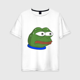 Женская футболка хлопок Oversize с принтом Pepe MonkaS в Санкт-Петербурге, 100% хлопок | свободный крой, круглый ворот, спущенный рукав, длина до линии бедер
 | monkas | pepe | испуг | лягушка | мем | пепе | эмоут