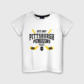 Детская футболка хлопок с принтом Питтсбург Пингвинз в Санкт-Петербурге, 100% хлопок | круглый вырез горловины, полуприлегающий силуэт, длина до линии бедер | hockey | nhl | penguins | pittsburg | pittsburgh | pittsburgh penguins | usa | нхл | пингвинз | питтсбург | питтсбург пингвинз | спорт | сша | хоккей | шайба