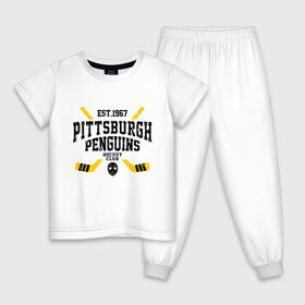 Детская пижама хлопок с принтом Питтсбург Пингвинз в Санкт-Петербурге, 100% хлопок |  брюки и футболка прямого кроя, без карманов, на брюках мягкая резинка на поясе и по низу штанин
 | Тематика изображения на принте: hockey | nhl | penguins | pittsburg | pittsburgh | pittsburgh penguins | usa | нхл | пингвинз | питтсбург | питтсбург пингвинз | спорт | сша | хоккей | шайба