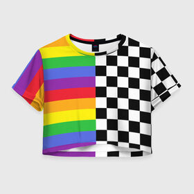 Женская футболка Crop-top 3D с принтом Rainbow в Санкт-Петербурге, 100% полиэстер | круглая горловина, длина футболки до линии талии, рукава с отворотами | музыкант | паттерн | полосы | радуга | реп | рэп | текаши | шахматы | шашки