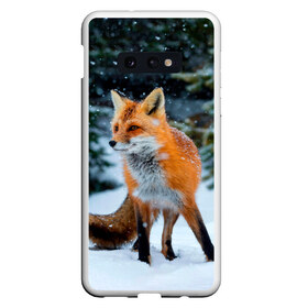 Чехол для Samsung S10E с принтом Лиса в зимнем лесу в Санкт-Петербурге, Силикон | Область печати: задняя сторона чехла, без боковых панелей | Тематика изображения на принте: fox | foxy | в | животные | звери | зима | зимний | зимняя | лес | лиса | лисичка | лисы | природа | снег | снежная