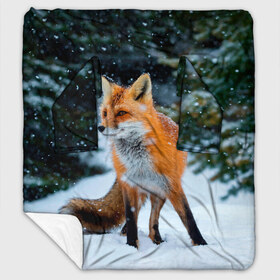 Плед с рукавами с принтом Лиса в зимнем лесу в Санкт-Петербурге, 100% полиэстер | Закругленные углы, все края обработаны. Ткань не мнется и не растягивается. Размер 170*145 | Тематика изображения на принте: fox | foxy | в | животные | звери | зима | зимний | зимняя | лес | лиса | лисичка | лисы | природа | снег | снежная
