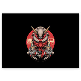 Поздравительная открытка с принтом Cyber Oni Samurai в Санкт-Петербурге, 100% бумага | плотность бумаги 280 г/м2, матовая, на обратной стороне линовка и место для марки
 | 2077 | art | blood | cyber | cyberpunk | dead | death | demon | japan | mask | ninja | oni | samurai | shadow | shogun | tokyo | warior | арт | воин | война | демон | катана | кибер | киберпанк | кровь | маска | мертвый | ниндзя | путь | самурай