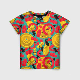 Детская футболка 3D с принтом Круглые 3д фигуры в Санкт-Петербурге, 100% гипоаллергенный полиэфир | прямой крой, круглый вырез горловины, длина до линии бедер, чуть спущенное плечо, ткань немного тянется | 3д | диски | круги | модный | паттерн | символы | узор | фигуры | цвет | шахматы | яркий