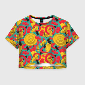 Женская футболка Crop-top 3D с принтом Круглые 3д фигуры в Санкт-Петербурге, 100% полиэстер | круглая горловина, длина футболки до линии талии, рукава с отворотами | 3д | диски | круги | модный | паттерн | символы | узор | фигуры | цвет | шахматы | яркий